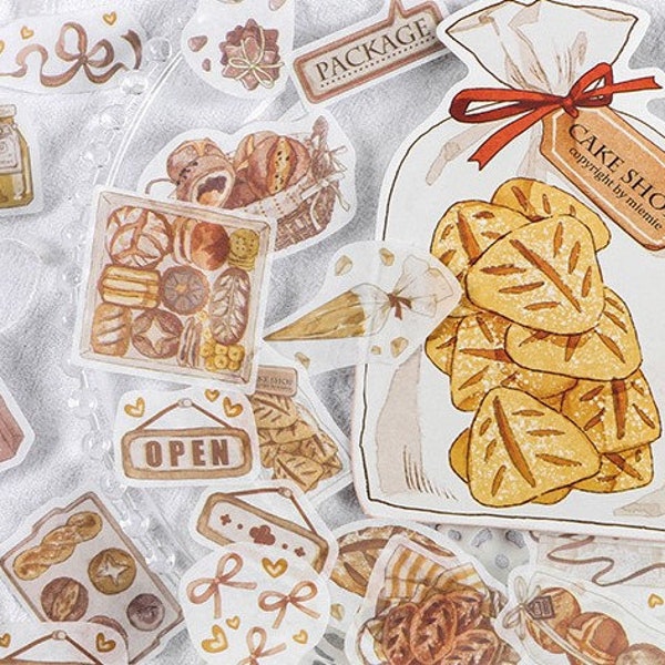 40 Stück Bäckerei Washi Sticker Set - Brot und Gebäck Sticker für Journaling, Scrapbooking, Tagebuch und Karten