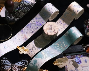 Ruban Washi magique en feuille d’or | Thèmes étoiles, neige et magie | Pour la journalisation, le scrapbooking, l'agenda et la décoration