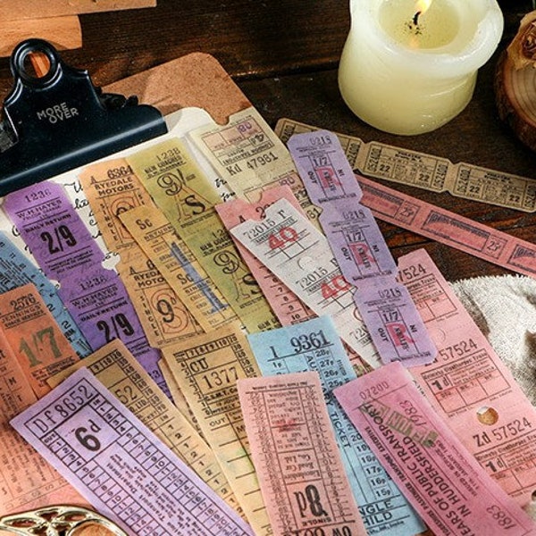 40 Vintage Ticket Washi Sticker für Junk Journal, Reisetagebuch, Eintrittskarten, Retro-Stil