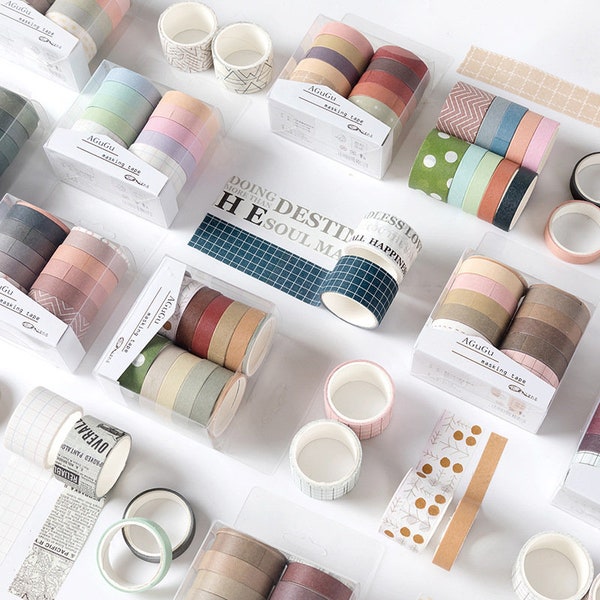 Vintage & Basic Washi Tape Set - 10 Rollen Verschiedene Designs - Perfekt für Tagebücher, Scrapbooking und Kartenherstellung