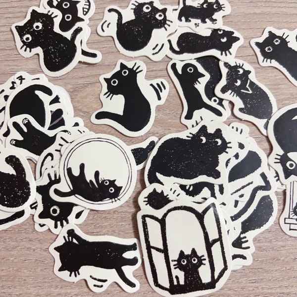 45 Stück Schwarze Katze Sticker | Tiere Sticker Set | Niedliche Kätzchen für Journaling, Deko & Bastelprojekte