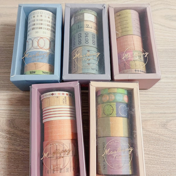 Basic Washi Tape Set - 5 Rollen Verschiedene Designs - Perfekt für Journaling, Scrapbooking und Kartenherstellung