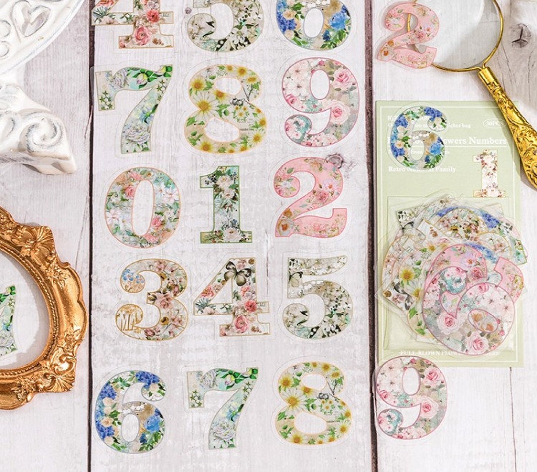 Vintage Zahlen Sticker Set 6 Designs Retro Sticker für Journals
