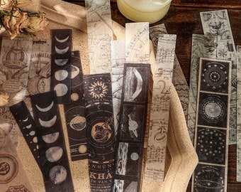 40 Autocollants Washi Célestes - Autocollants Galaxie, Phases de Lune, Planètes - Autocollants décoratifs pour journalisation, journal de voyage et scrapbooking