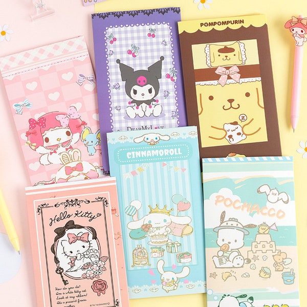 Sanrio Character Sticker Set - Melody, Kuromi, Pompompurin, Hello Kitty, Cinnamoroll, Pochacco - Perfect voor scrapbooking en journaling