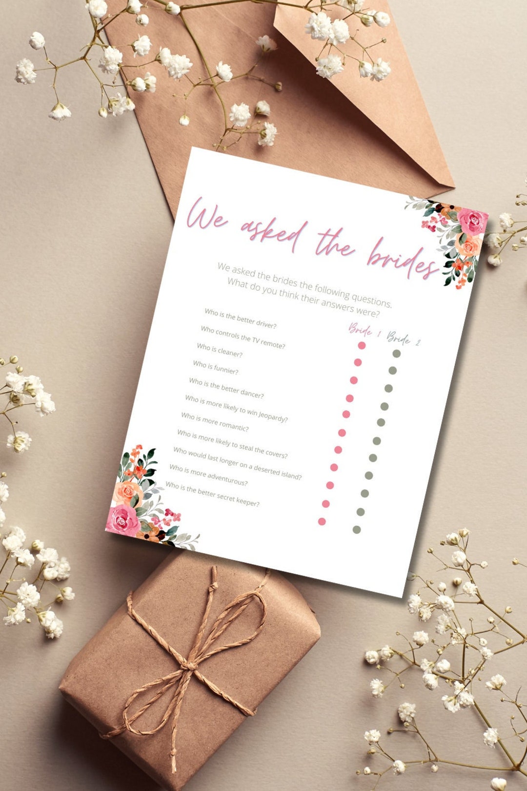 Bridal Shower Game Sheets for Same Sex Lesbian Couple Three Fun Games ...