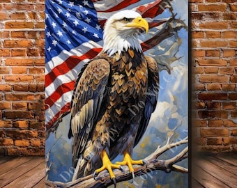 アメリカ国旗の白頭鷲アート：愛国的な軍事的賛辞（デジタル