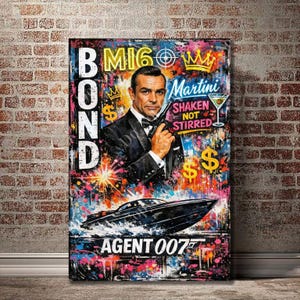 Sean Connery James Bond, affiche d'art graffiti, Agent 007 Pop Art (téléchargement numérique)