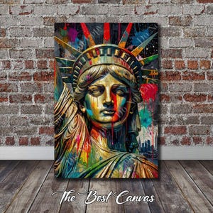 NYC Graffiti Statue of Liberty Canvas Art: Pop Street Style Wall Decor