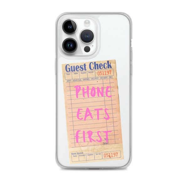 Phone eats first transparent phone case, Phone Eats First Retro Guest Check Phone Case, Guest Check iPhone Case, pink case, foodie, diner