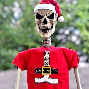 12ft skeleton skelly classic red christmas Santa costume hat and tshirt