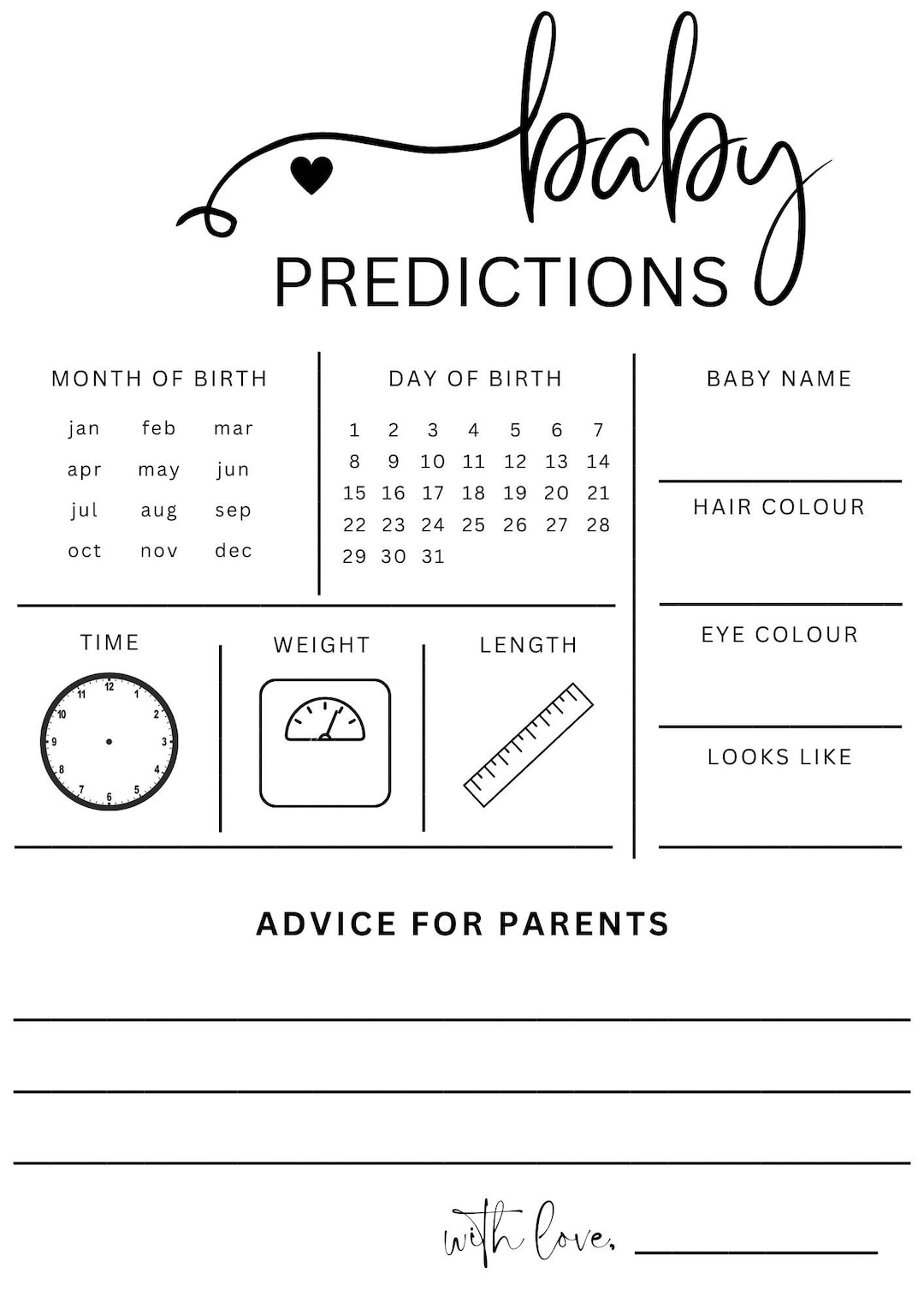 Baby Shower Predictions Etsy