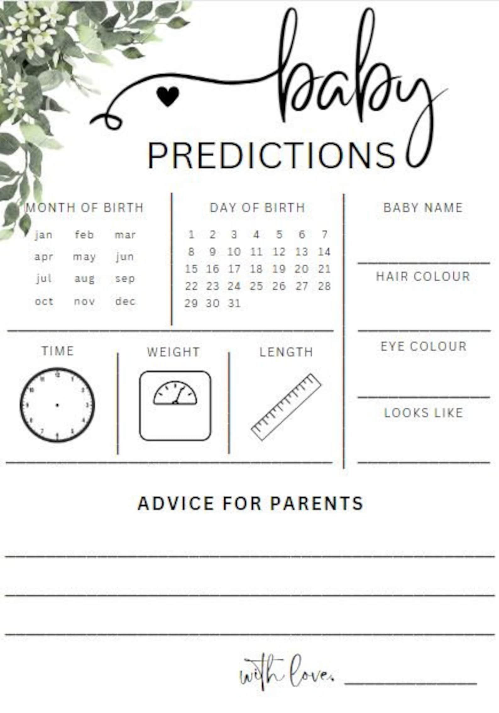 Baby shower predictions etsy