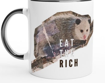 Opossum Eat the Rich Mug 11oz Funny Political Gag Gift, Trashcore Ceramic Tea Cup, Perfect Gift Sarcastic, Rude Humor Perfect for Gifting