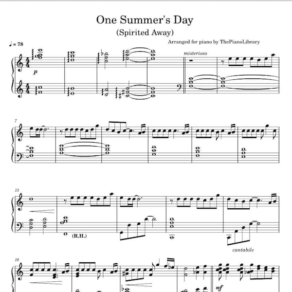 One Summers Day - Spirited Away - Studio Ghibli - Piano Sheet Music