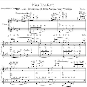 Kiss The Rain - Yiruma - Note Names - Piano Sheet Music