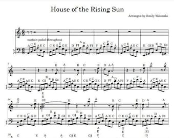 House Of The Rising Sun - Note Names - Piano Sheet Music