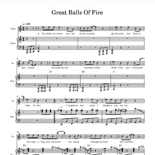 Great Balls of Fire - Jerry Lee Lewis - Piano Sheet Music