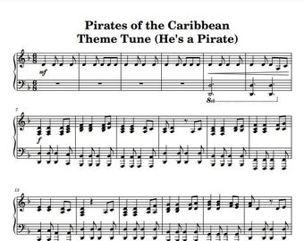Pirates of The Caribbean Theme Tune (He's a Pirate) sheet music piano