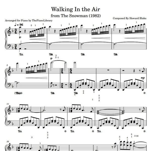 Walking In the Air - The Snowman - Howard Blake - Piano Sheet Music
