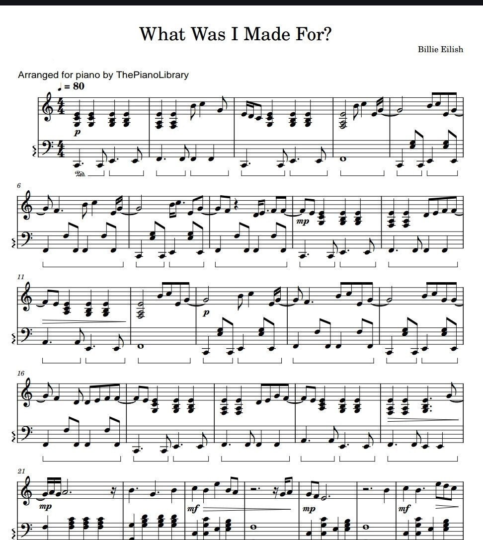 What Was I Made for - Billie Eilish - Barbie - Piano Sheet Music