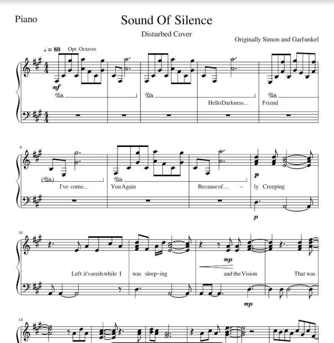 Sound of Silence Simon and Garfunkel Piano Sheet Music Etsy
