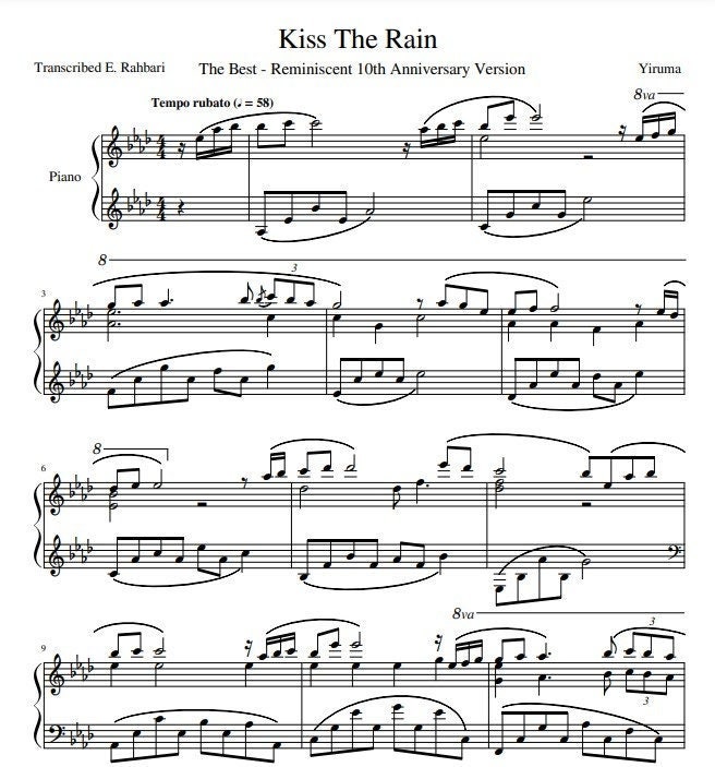 Kiss the Rain - Yiruma - Piano Sheet Music - Etsy