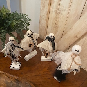 Handmade Primitive Ghost Shelf Sitters - Set of 4 - Spooky Halloween Decor