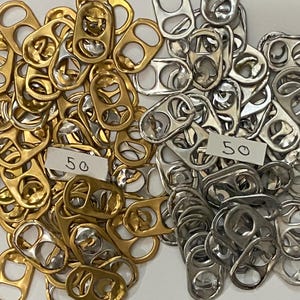 Soda can pull tabs, 100 tabs, Gold Aluminum Tabs, for Recycled Upcycled Crafts, Gold & Silver color Aluminum Pop Tabs, Soda Can Pull Tabs.