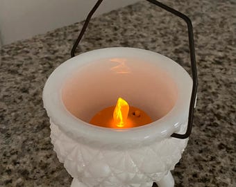 Vintage Milk Glass Cauldron: Halloween Decor Trinket Dish