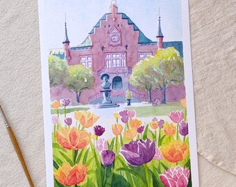 Fine art print Sweden - watercolor of the town of Umea - Midsommar