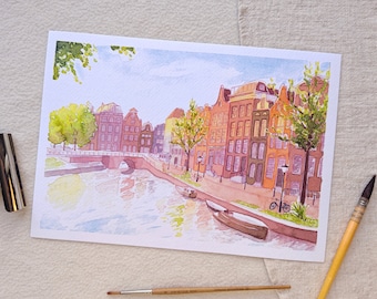Art print of the Amsterdam bridges - watercolours from the Netherlands
