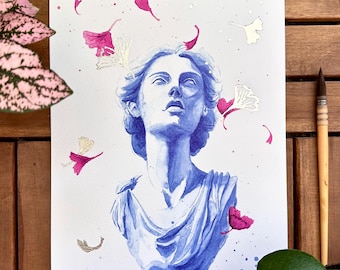 Watercolor reproduction “High Hope” - printed poster - decoration - poster - wall print - mystical statue - sculpture - ecology