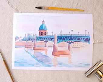 Toulouse art print watercolor - Pont Saint Pierre France