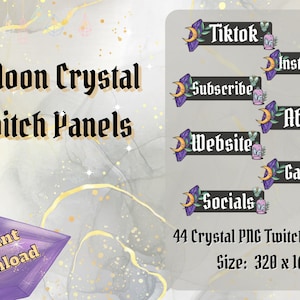 44x Moon Crystal Witchy Twitch Panels-Instant Download-Streamer-Dark Esthetic-Crystals