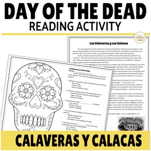 Actividad de comprensión de lectura y coloración del Día de los Muertos con PDF imprimible y opción digital (para usar con Presentaciones de Google)