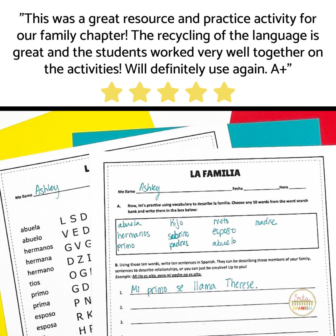 La Familia Vocabulary Family Tree in Spanish Practice Activities With ...