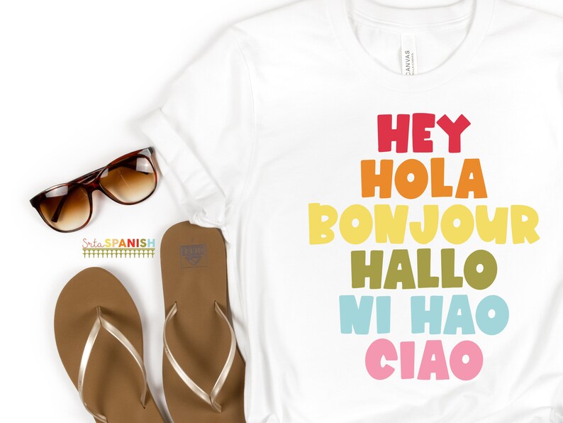 Hey Hola Bonjour Hallo Ni Hao Ciao Retro Greetings Tee Spanish Teacher Shirt Bilingual Teacher Dual Language Instruction Teacher Tee image 8