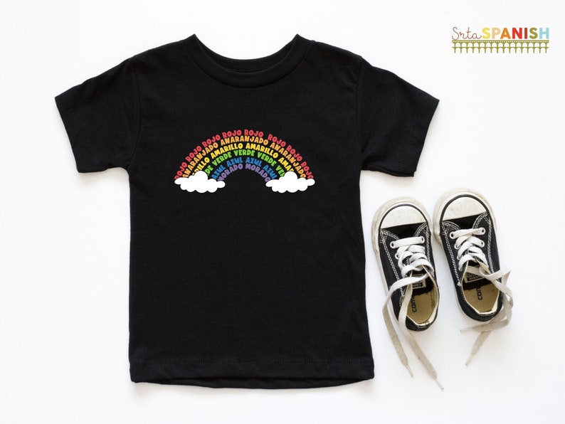 Los Colores Vocabulary Rainbow Tee T Shirt Bilingual Language Multilingual Dual Language Toddler Short Sleeve Tee Black