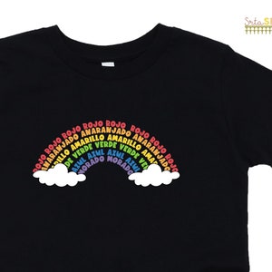 Los Colores Vocabulary Rainbow Tee T Shirt Bilingual Language Multilingual Dual Language Toddler Short Sleeve Tee image 1