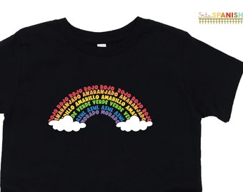 Los Colores Vocabulary Rainbow Tee T Shirt Bilingual Language Multilingual Dual Language Toddler Short Sleeve Tee