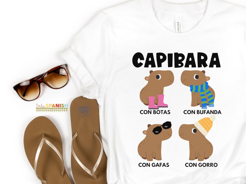 Funny Capybara TShirt Spanish Teacher Bilingual Teacher Tee Dual Language Instruction Tee Capibaras White