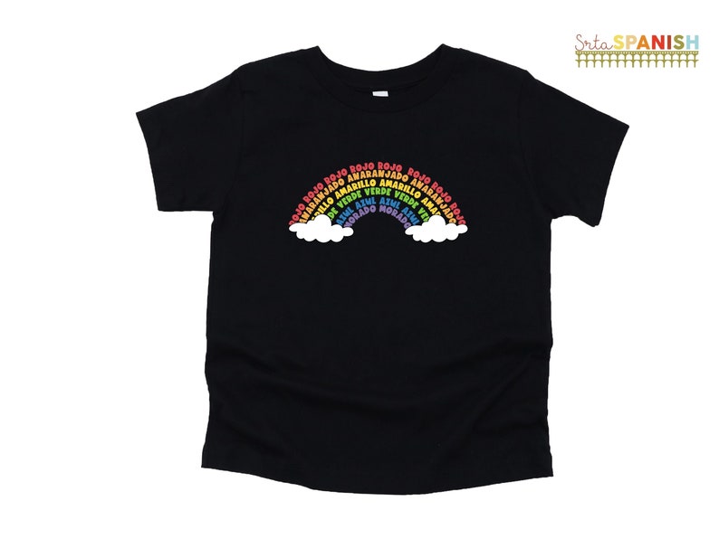 Los Colores Vocabulary Rainbow Tee T Shirt Bilingual Language Multilingual Dual Language Toddler Short Sleeve Tee imagem 2