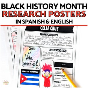 Afro-Latinos Printable Research Poster Project SPANISH AND ENGLISH for Black History Month Lesson and Bulletin Board