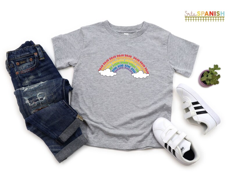 Los Colores Vocabulary Rainbow Tee T Shirt Bilingual Language Multilingual Dual Language Toddler Short Sleeve Tee imagem 5