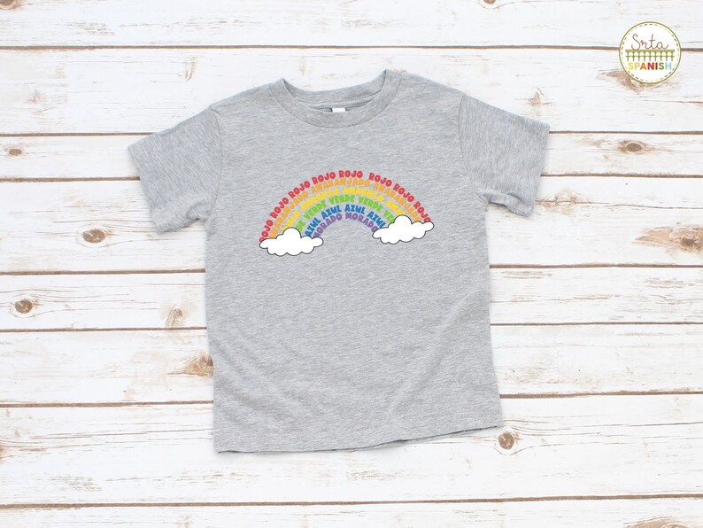 Los Colores Vocabulary Rainbow Tee T Shirt Bilingual Language Multilingual Dual Language Toddler Short Sleeve Tee image 4
