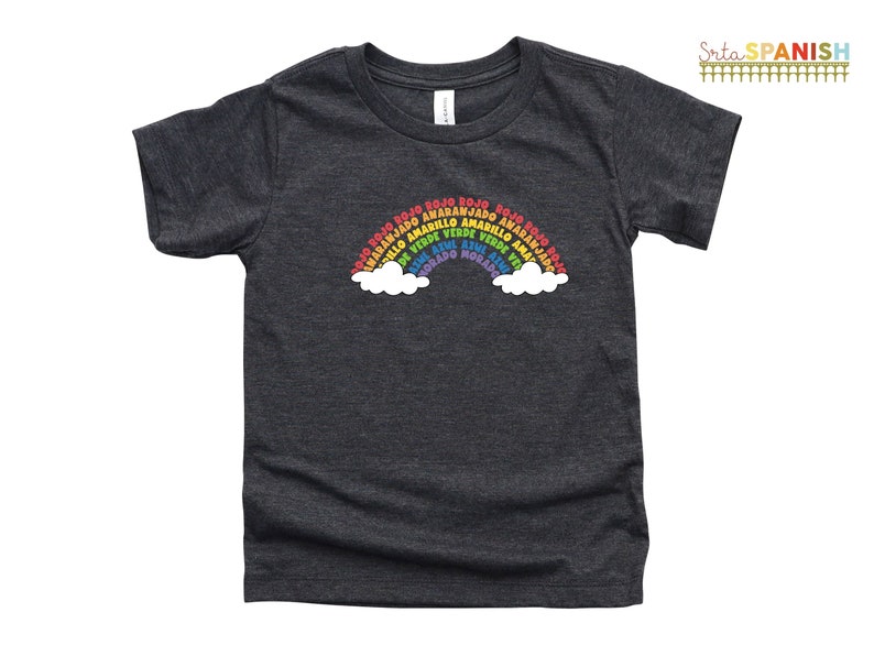 Los Colores Vocabulary Rainbow Tee T Shirt Bilingual Language Multilingual Dual Language Toddler Short Sleeve Tee imagem 8