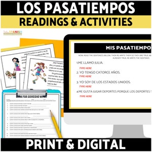Gustar y los Pasatiempos | Likes and Dislikes Free Time Activities and Readings with DIGITAL Option for Google Slides