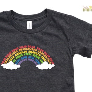 Los Colores Vocabulary Rainbow Tee T Shirt Bilingual Language Multilingual Dual Language Toddler Short Sleeve Tee image 6