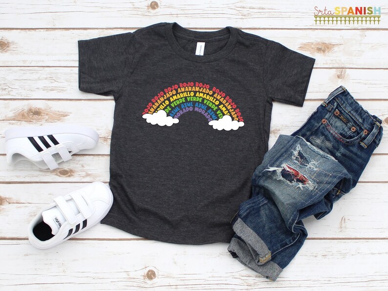 Los Colores Vocabulary Rainbow Tee T Shirt Bilingual Language Multilingual Dual Language Toddler Short Sleeve Tee imagem 7